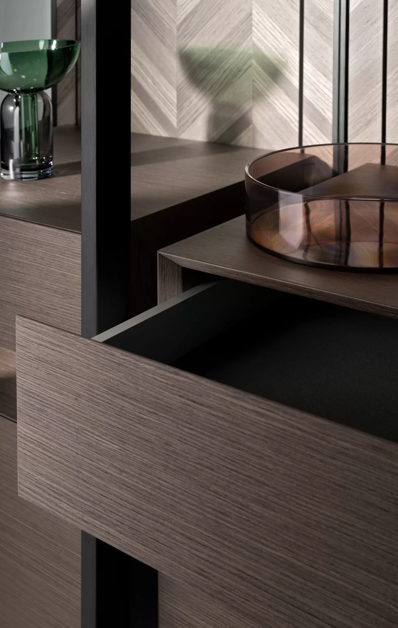 Close-up of a SieMatic PURE drawer with wood veneer