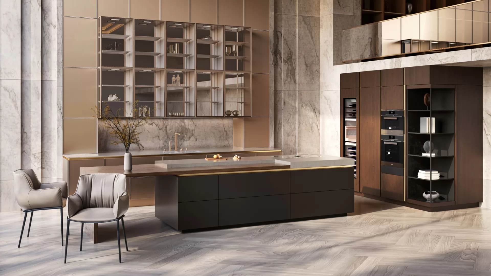 SieMatic S2 designkeuken met kookeiland, vitrinekasten en hoogwaardige materialen