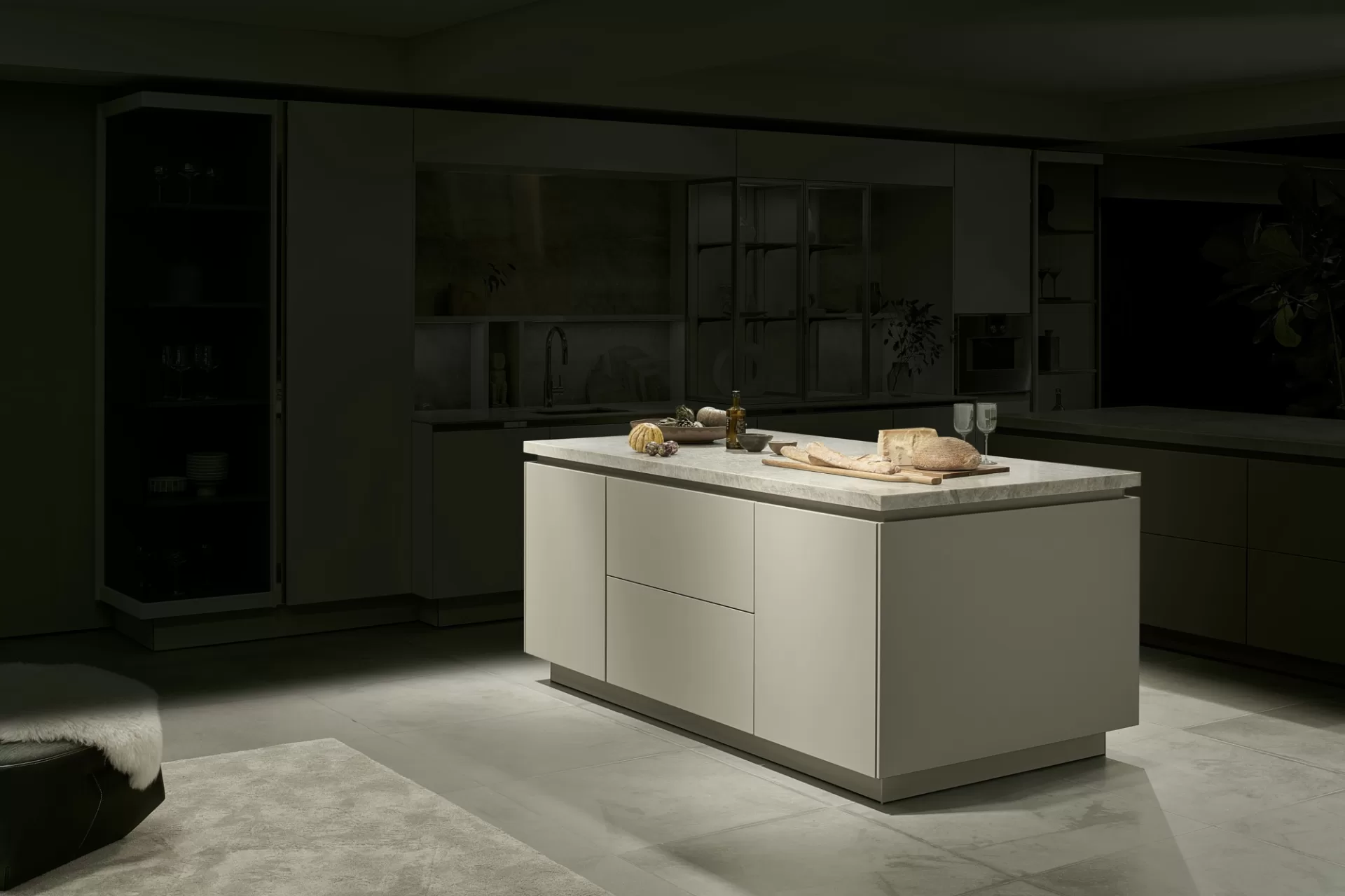 SieMatic S2 handle-free designer kitchen with minimalist lines and a cooking island