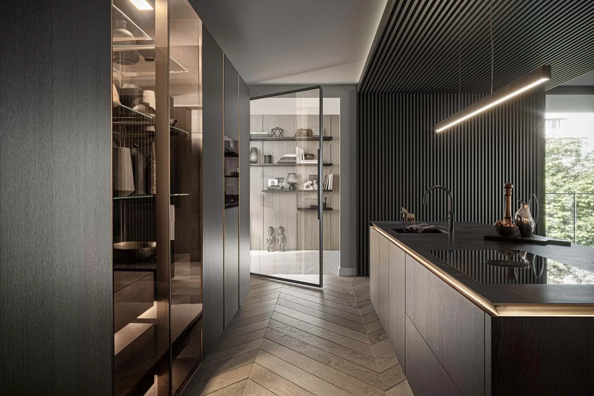 SieMatic SLX kitchen with illuminated handle strip and minimalist design