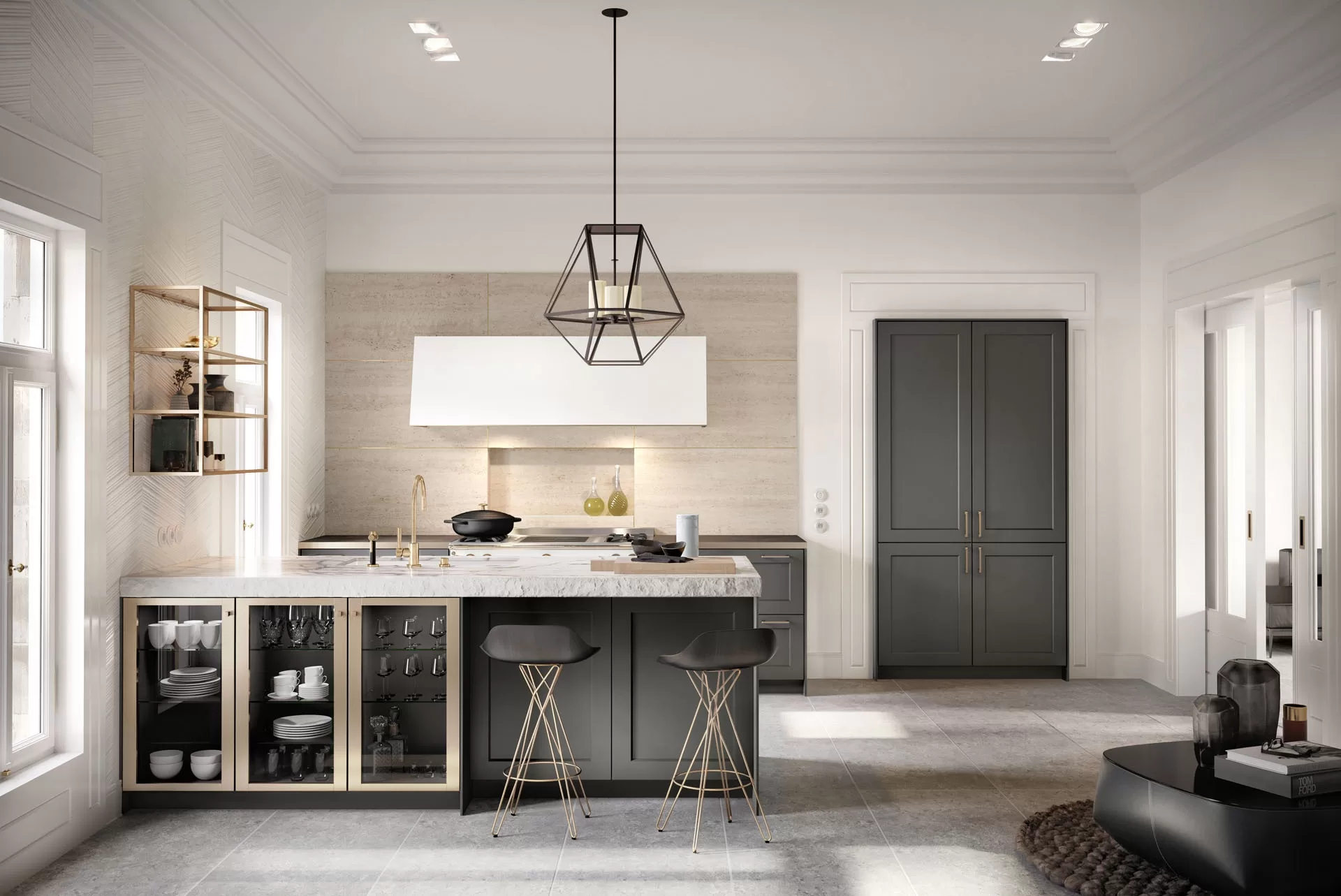 SieMatic Classic keuken met vitrinekasten, kookeiland en klassieke details in een karaktervolle woning.