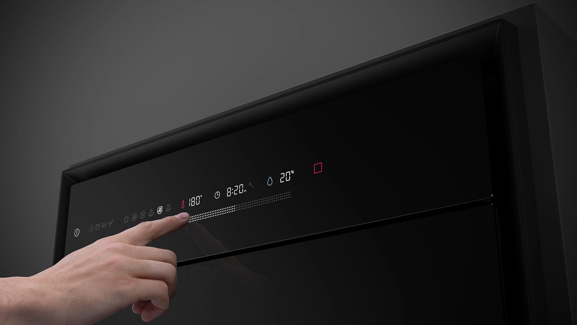 Close-up van het digitale touch bedieningspaneel van de BORA Oven Steam stoomoven