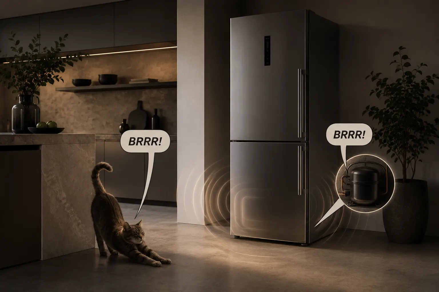 Brommend geluid van de compressor van een koelkast