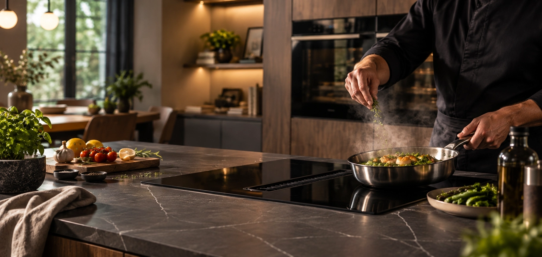 Kookdemonstratie in een moderne keuken bij ASWA Keukens