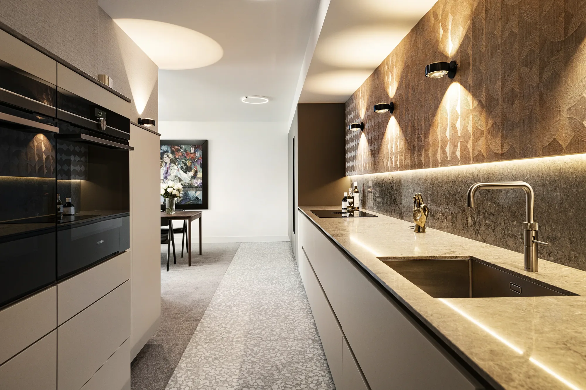 Taupe parallel keuken van Silver Line met composiet achterwand The Excellent ASWA Keukens 210953