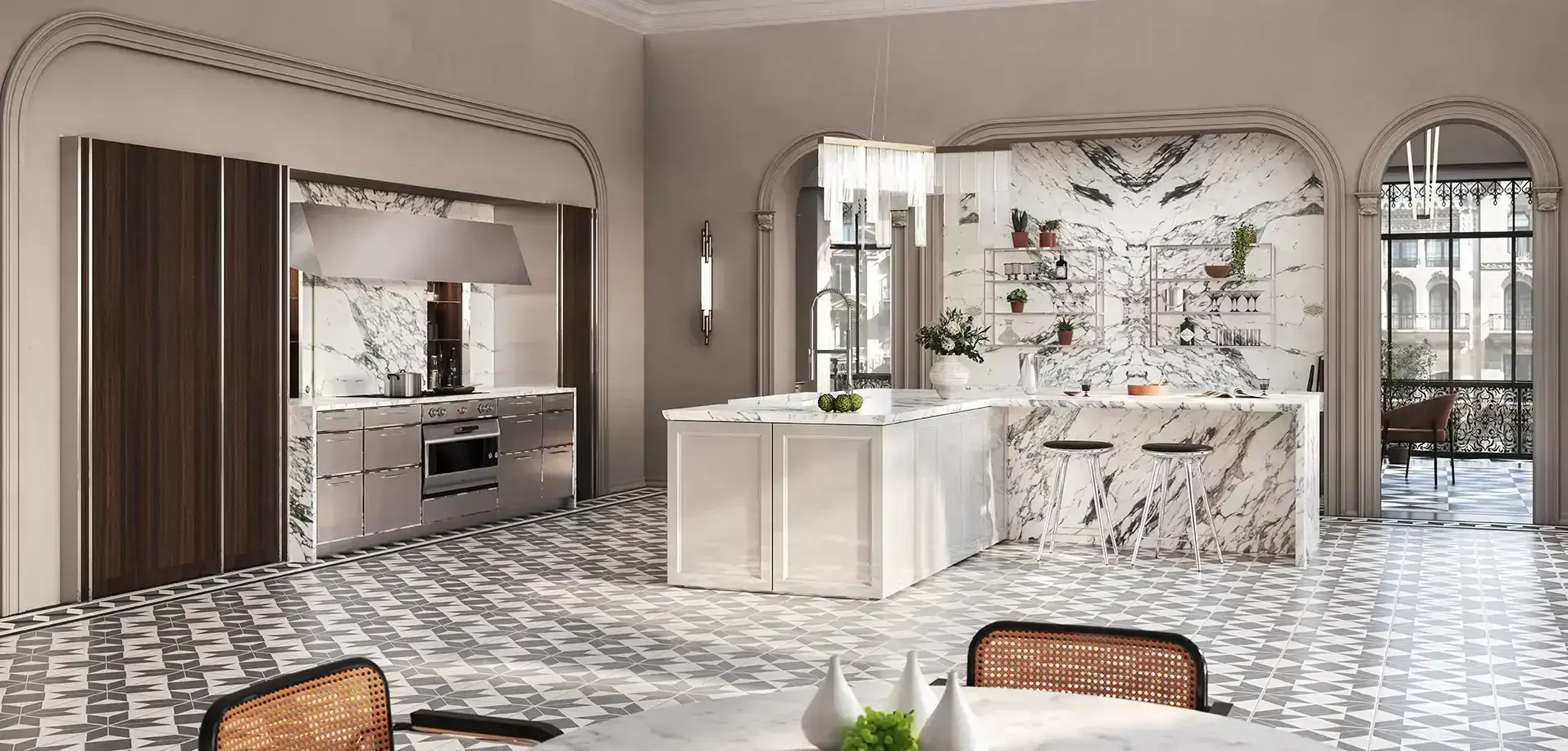 SieMatic CLASSIC keuken met kookeiland, klassieke architectuur en luxe materialen.