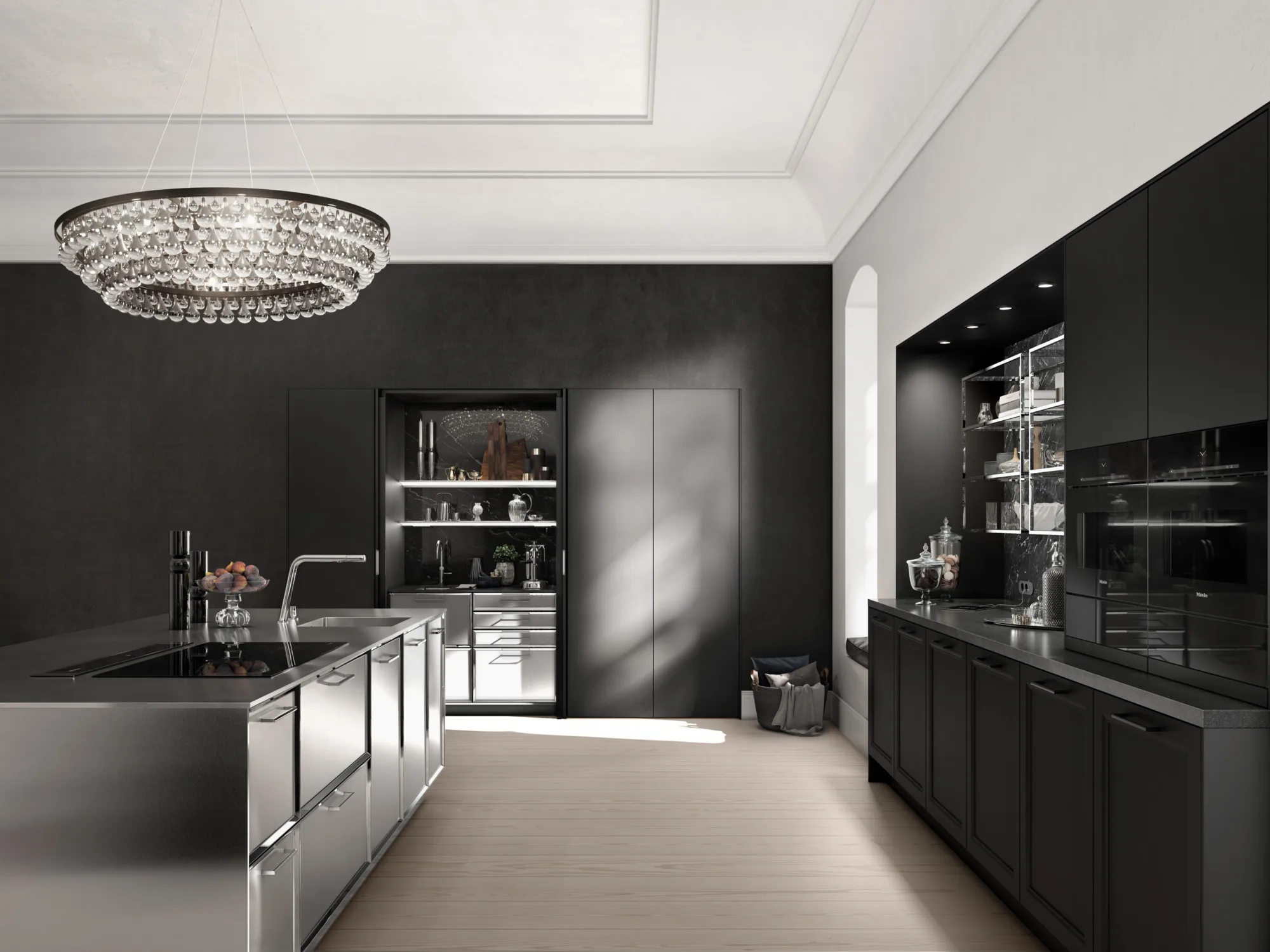 SieMatic Classic zwarte keuken met RVS kookeiland, ASWA Keukens