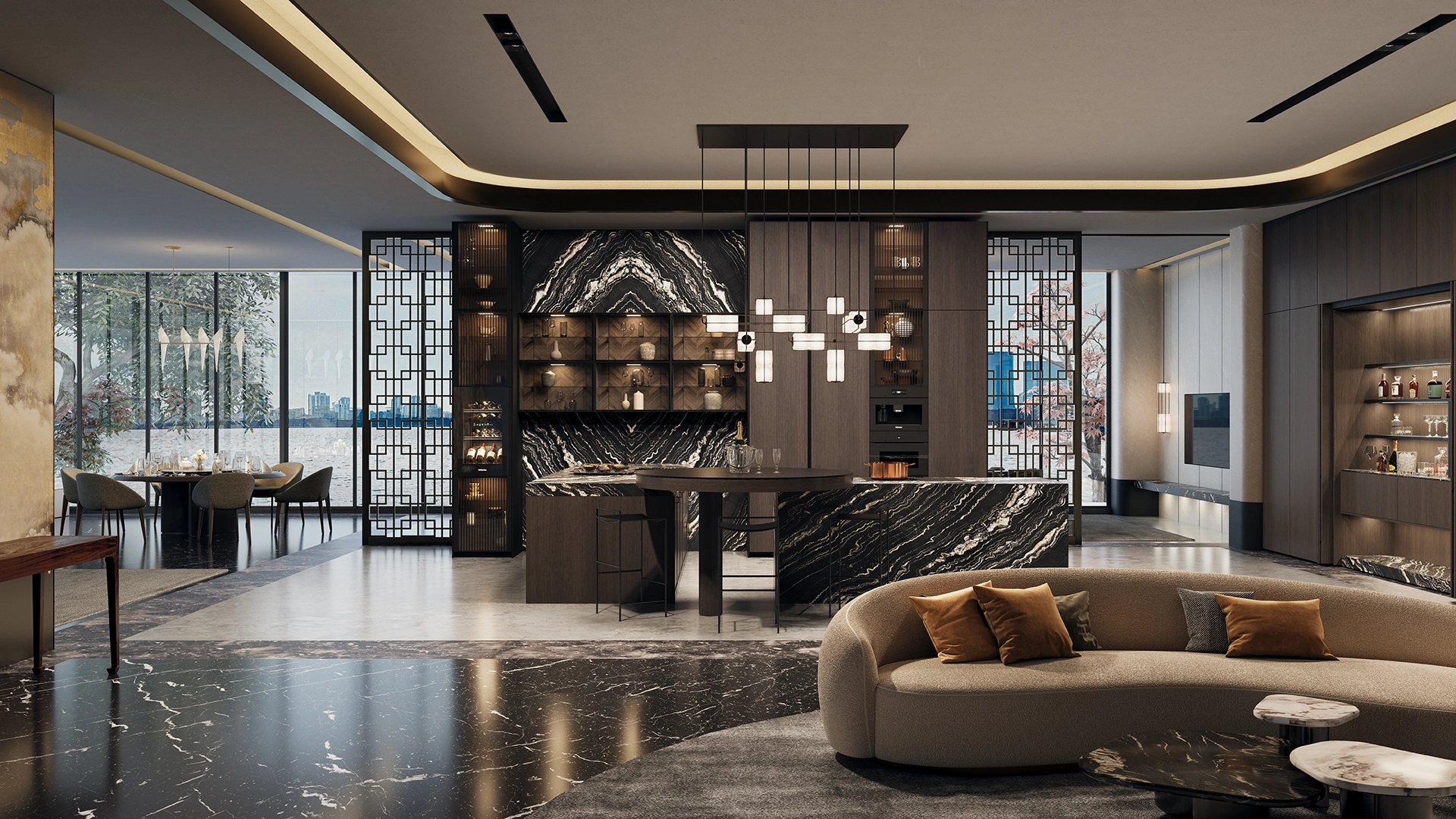 Exclusieve SieMatic MONDIAL leefkeuken met natuursteen en luxe afwerking
