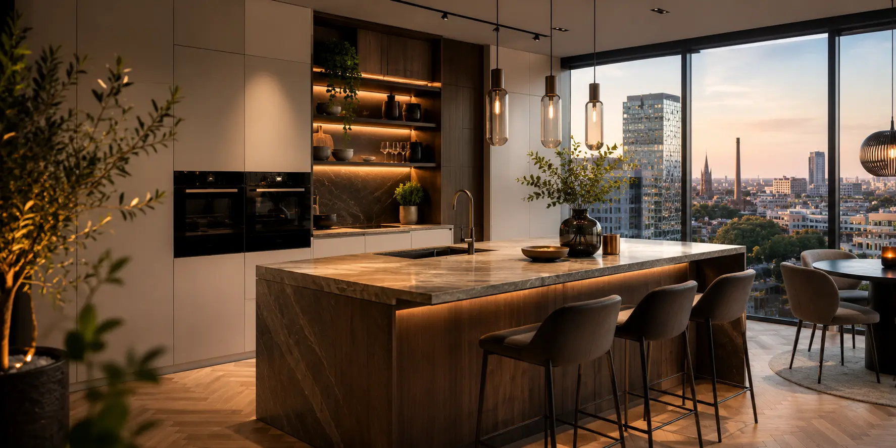 Luxury SieMatic kitchen in Eindhoven with a cooking island and a view of the city
