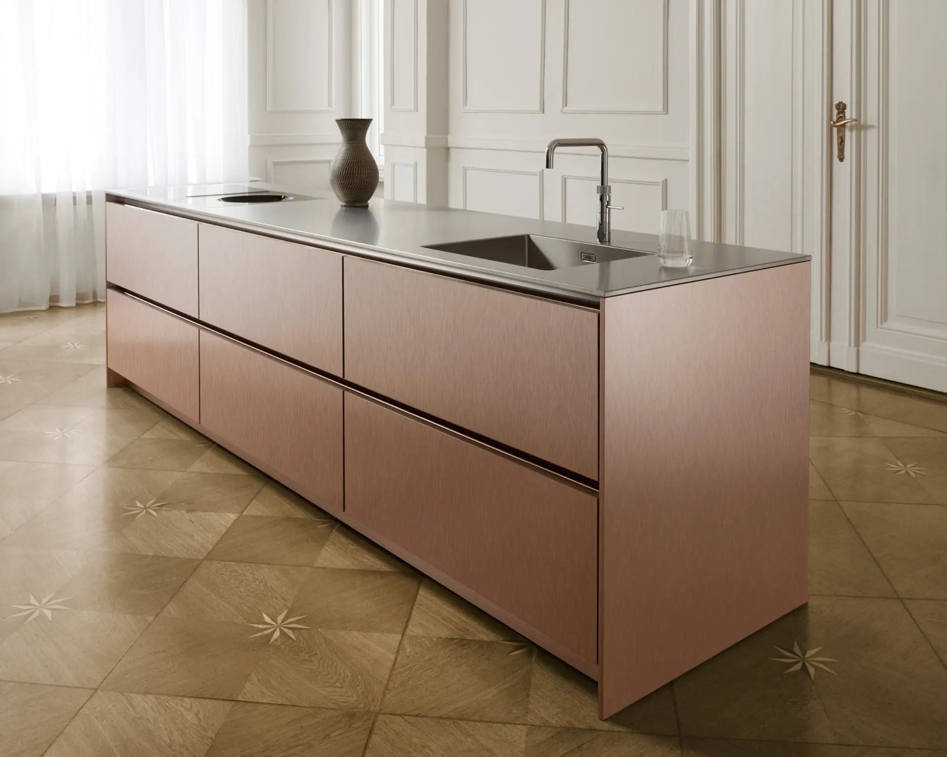 SieMatic keuken in zachte roze tint uit het SieMatic ColorSystem.