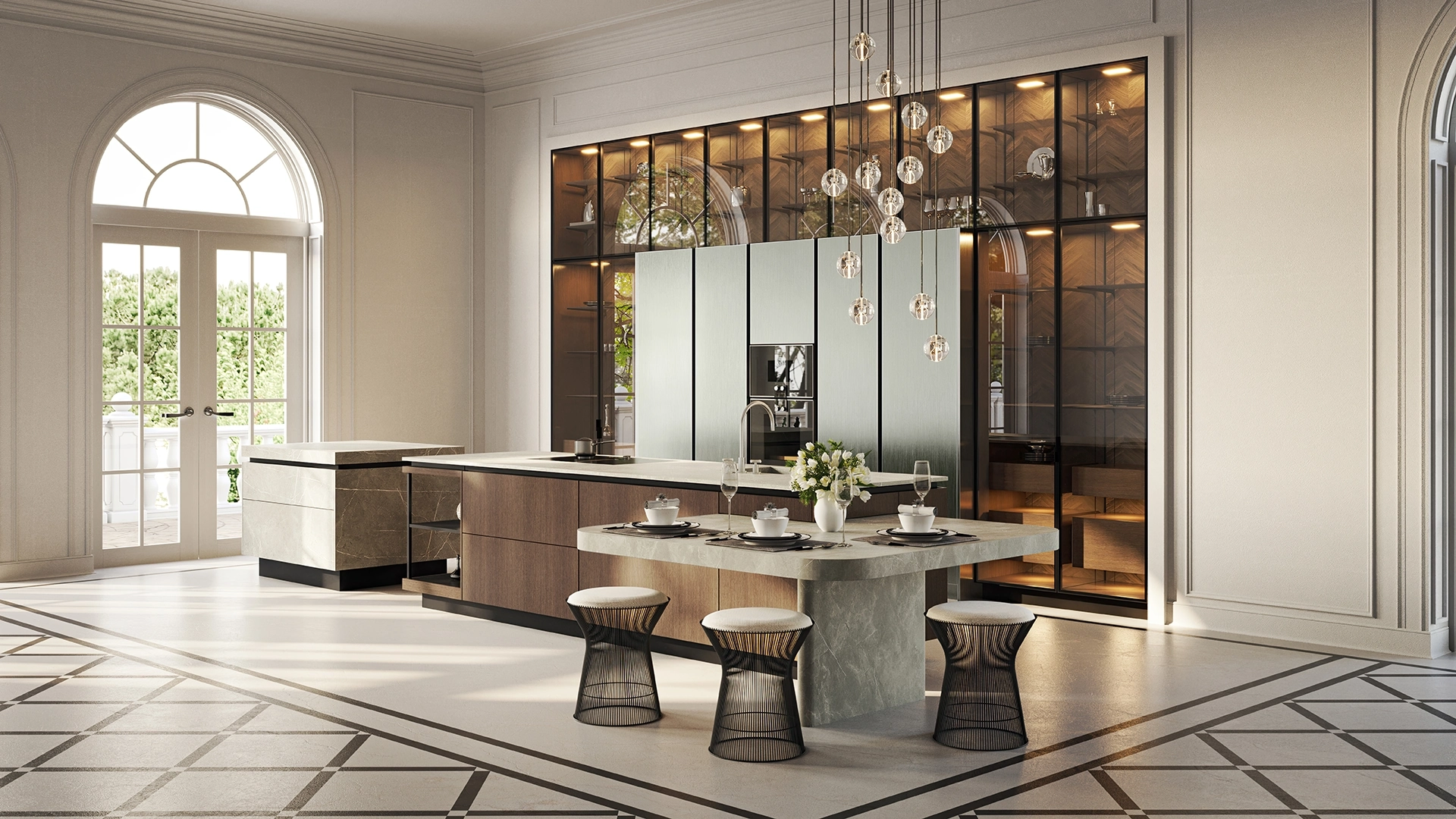 SieMatic designkeuken met luxe vitrinekasten, verfijnde materialen en doordachte details.