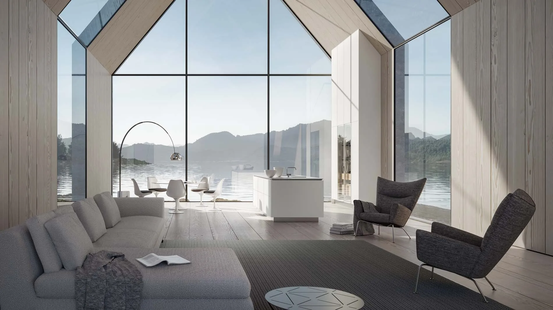 Scandinavische witte keuken met hoge kasten, ASWA Keukens