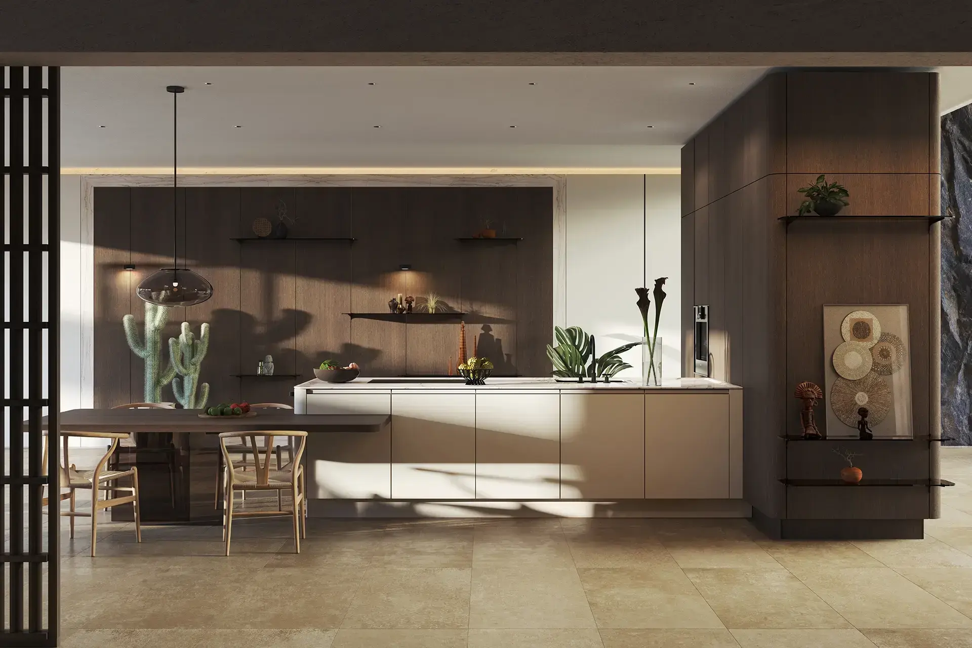 SieMatic SG6 met geïntegreerde eettafel en naadloze overgang tussen keuken en leefruimte