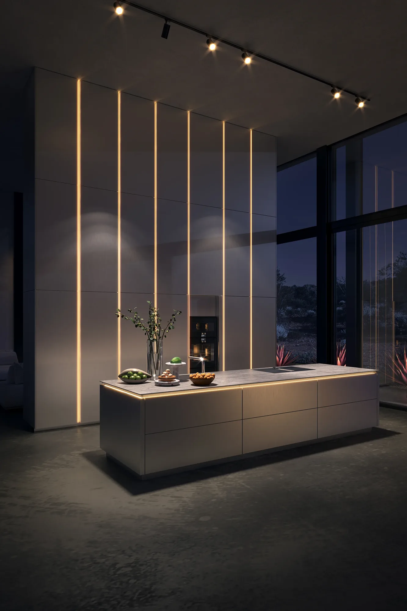 SieMatic SLX PURE kitchen with integrated lighting and a modern cooking island at ASWA Kitchens